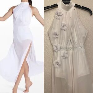 WEISSMAN solo custom Dance lyrical costume maxi dress white 15431 MC med child